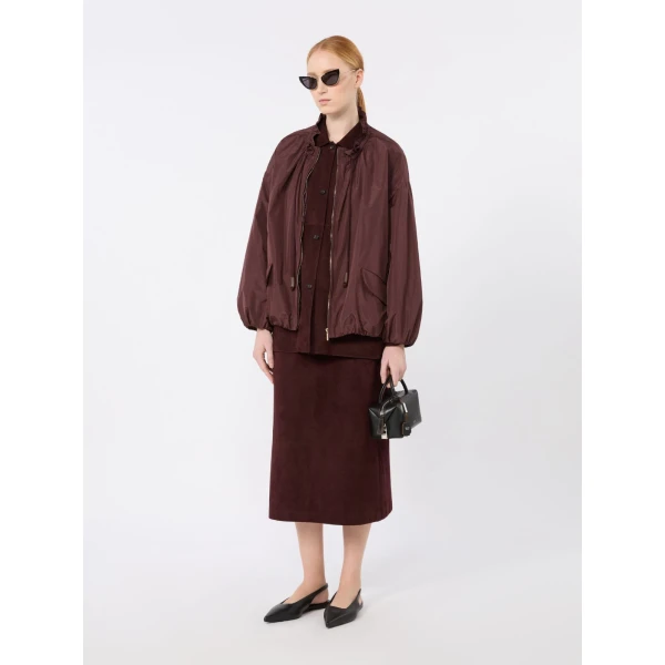 Max Mara Gazza Suede Midi Skirt in Dark Red | Leather Skirts | Luxury Shoes 