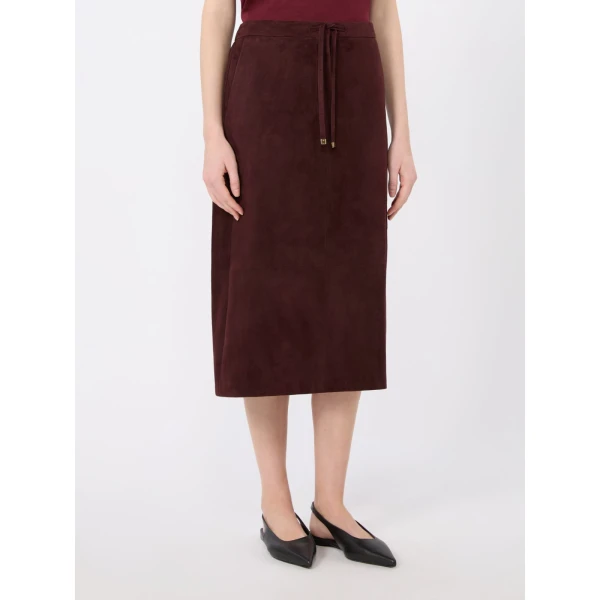 Max Mara Gazza Suede Midi Skirt in Dark Red | Leather Skirts | Luxury Shoes 