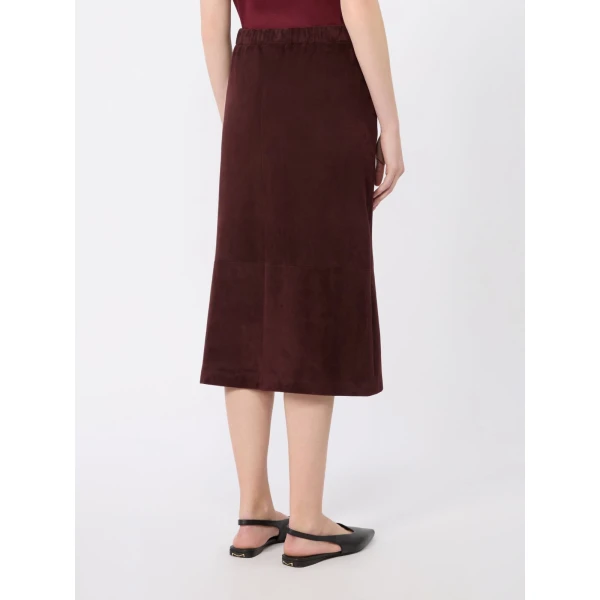 Max Mara Gazza Suede Midi Skirt in Dark Red | Leather Skirts | Luxury Shoes 