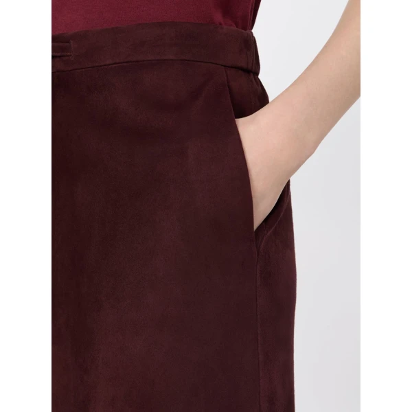 Max Mara Gazza Suede Midi Skirt in Dark Red | Leather Skirts | Luxury Shoes 