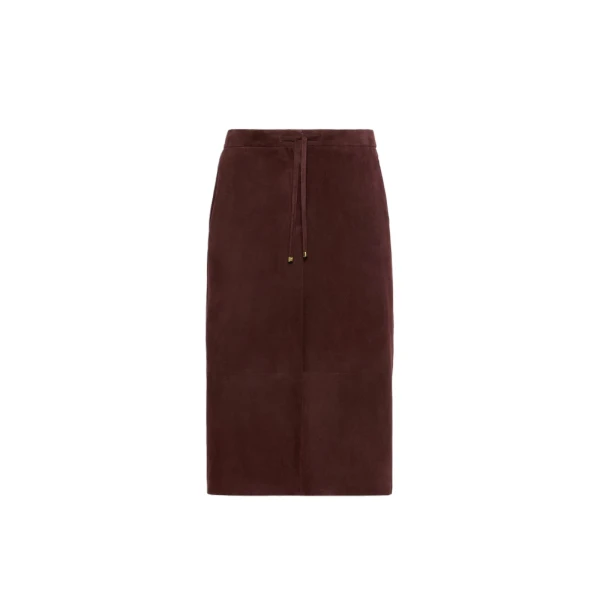 Gazza Suede Midi Skirt in Dark Red