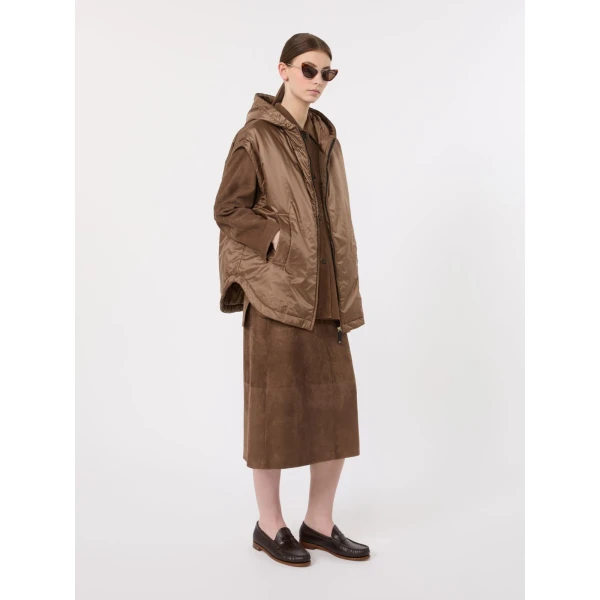 Max Mara Gazza Suede Midi Skirt in Mud | Leather Skirts | Luxury Shoes 