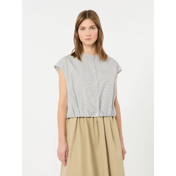 Max Mara Gelatina Cotton Poplin Crop Top in Navy | Blouse | Luxury Shoes 