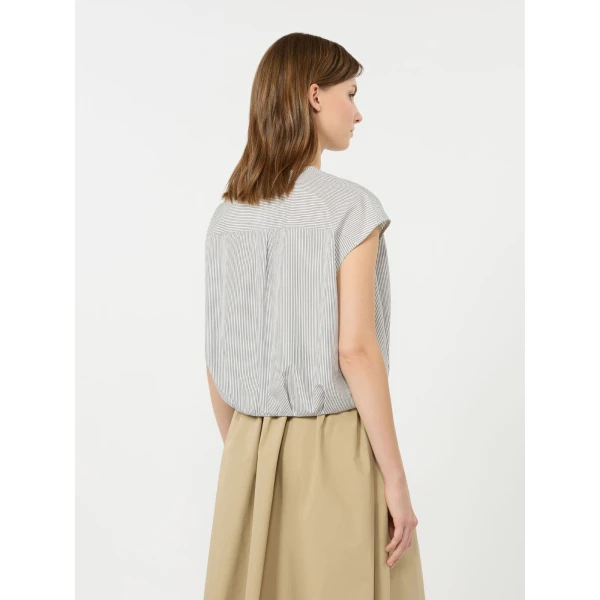 Max Mara Gelatina Cotton Poplin Crop Top in Navy | Blouse | Luxury Shoes 