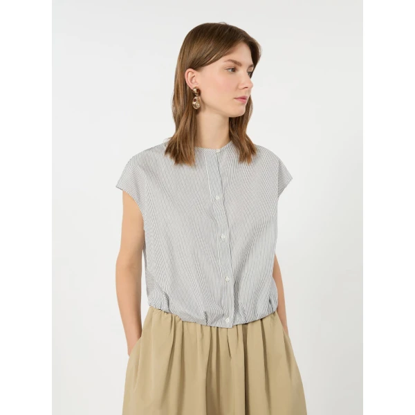 Max Mara Gelatina Cotton Poplin Crop Top in Navy | Blouse | Luxury Shoes 