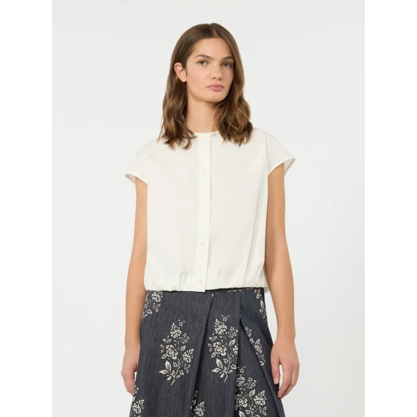 Max Mara Gelatina Cotton Poplin Crop Top in White | Blouse | Luxury Shoes 