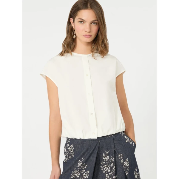 Max Mara Gelatina Cotton Poplin Crop Top in White | Blouse | Luxury Shoes 
