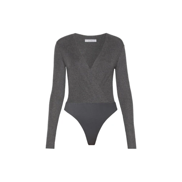 Gelato Cashmere Yarn Sweater Bodysuit in Dark Grey