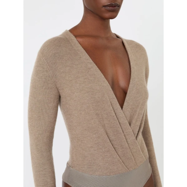Max Mara Gelato Cashmere Yarn Sweater Bodysuit in Sand | Sweaters | Luxury Shoes 