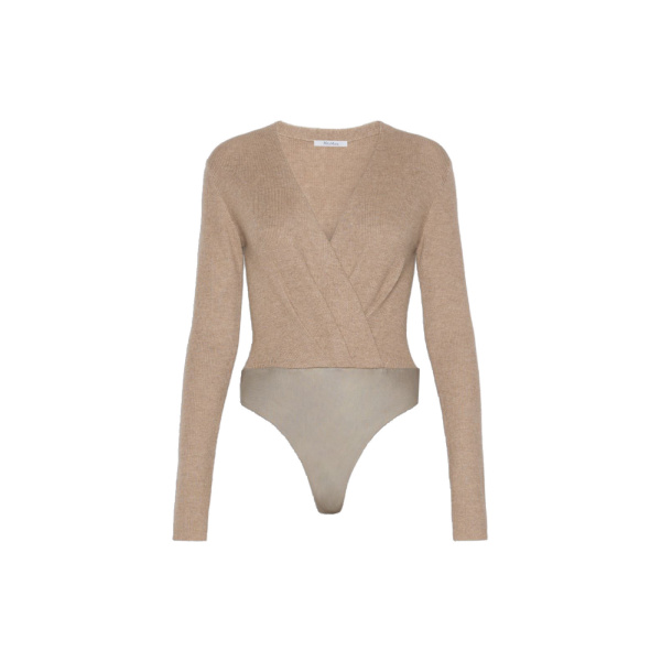 Max Mara Gelato Cashmere Yarn Sweater Bodysuit in Sand | Sweaters | Luxury Shoes 