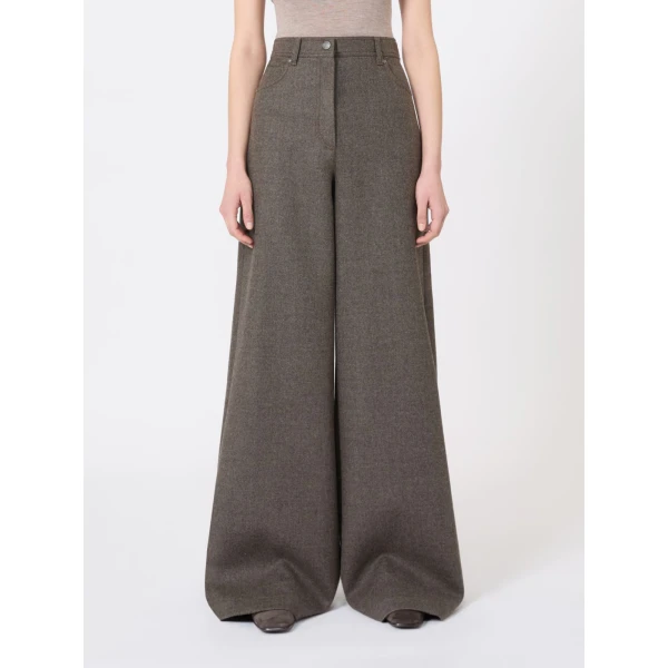 Max Mara Gennaio Felted Wool Wide-Leg Trousers in Brown Grey | Wide leg pants | Luxury Shoes 