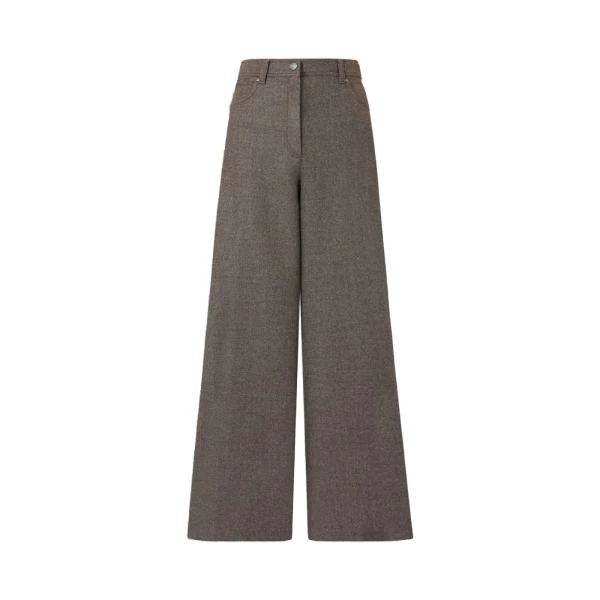 Gennaio Felted Wool Wide-Leg Trousers in Brown Grey