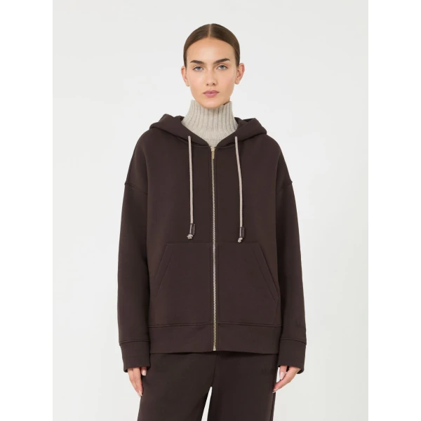 Max Mara Gentile Brushed Jersey Hooded Sweatshirt in Brown | Sweaters | Luxury Shoes 