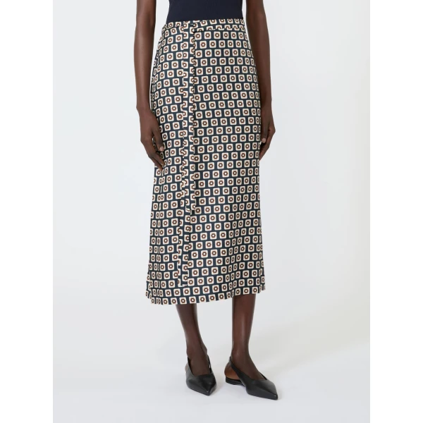 Max Mara Geranio Printed Silk Twill Midi Skirt in Ultramarine | Pencil Skirts | Luxury Shoes 