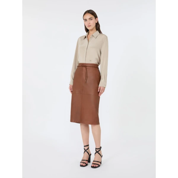 Max Mara Geranio Silk Crepe de Chine Shirt in Stone Grey | Shirts | Luxury Shoes 