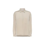 Max Mara Geranio Silk Crepe de Chine Shirt in Stone Grey | Shirts | Luxury Shoes 