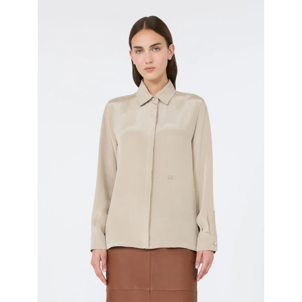 Max Mara Geranio Silk Crepe de Chine Shirt in Stone Grey | Shirts | Luxury Shoes 