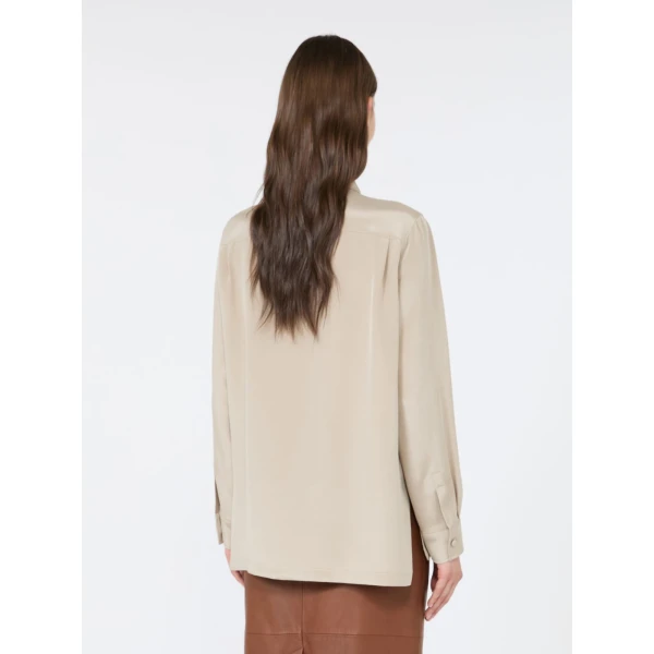 Max Mara Geranio Silk Crepe de Chine Shirt in Stone Grey | Shirts | Luxury Shoes 