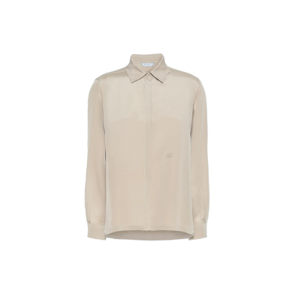 Max Mara Geranio Silk Crepe de Chine Shirt in Stone Grey | Shirts | Luxury Shoes 