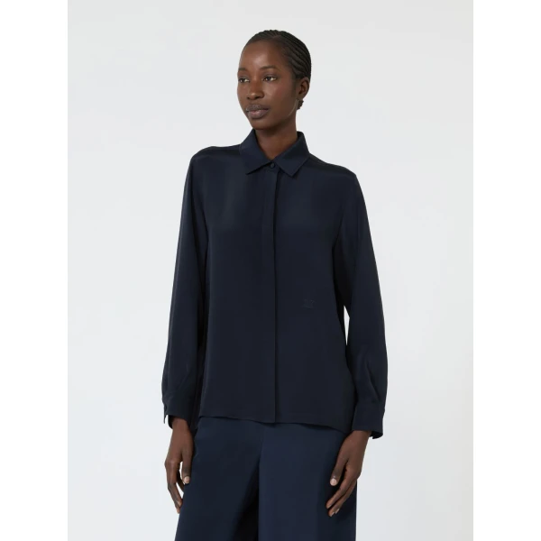 Max Mara Geranio Silk Crepe de Chine Shirt in Ultramarine | Shirts | Luxury Shoes 