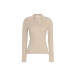Max Mara Gergo Cashmere and Silk Polo Sweater in Stone Grey | Sweaters | Luxury Shoes 