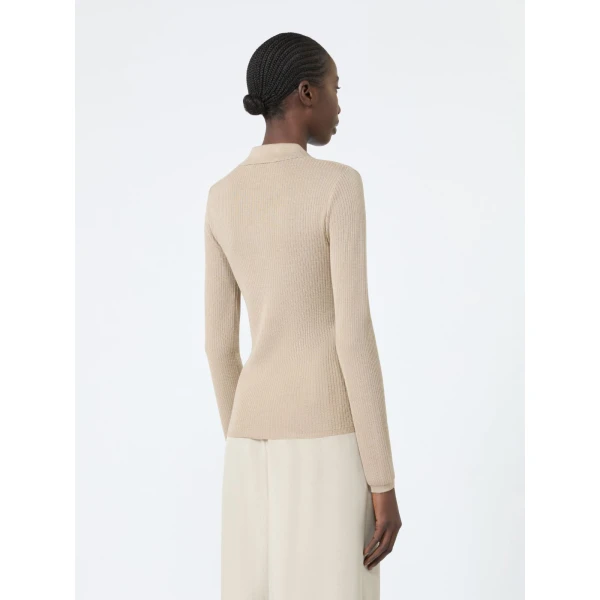 Max Mara Gergo Cashmere and Silk Polo Sweater in Stone Grey | Sweaters | Luxury Shoes 