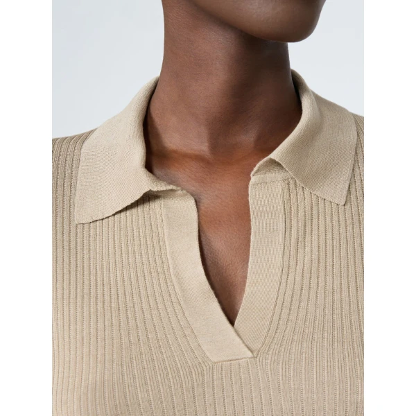 Max Mara Gergo Cashmere and Silk Polo Sweater in Stone Grey | Sweaters | Luxury Shoes 