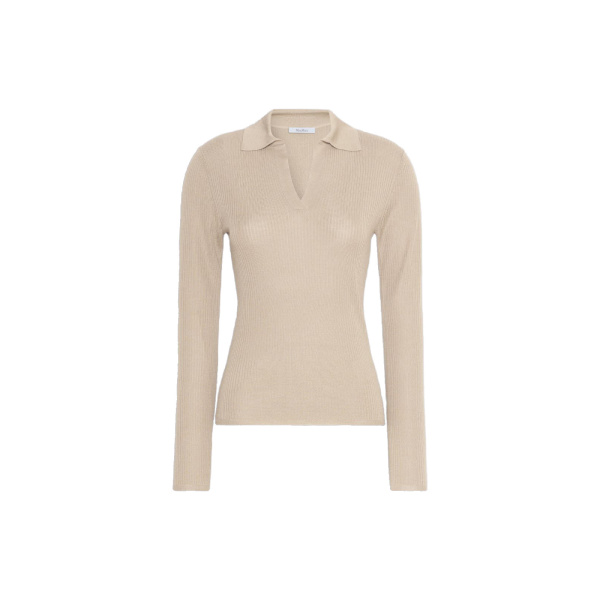 Max Mara Gergo Cashmere and Silk Polo Sweater in Stone Grey | Sweaters | Luxury Shoes 