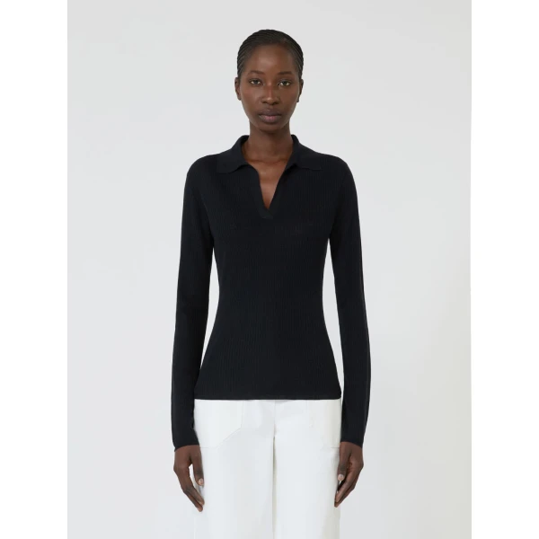 Max Mara Gergo Cashmere and Silk Polo Sweater in Ultramarine | Sweaters | Luxury Shoes 