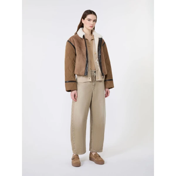 Max Mara Gessati Suede-Effect Cropped Padded Jacket in Camel | Leather Jackets | Luxury Shoes 