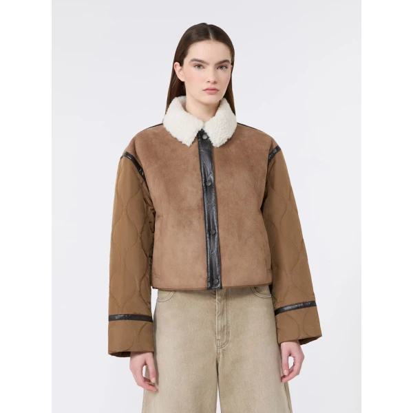 Max Mara Gessati Suede-Effect Cropped Padded Jacket in Camel | Leather Jackets | Luxury Shoes 