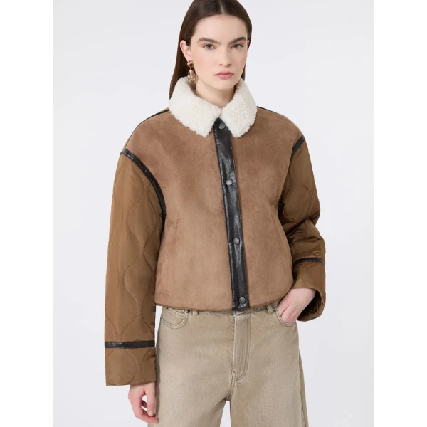 Max Mara Gessati Suede-Effect Cropped Padded Jacket in Camel | Leather Jackets | Luxury Shoes 