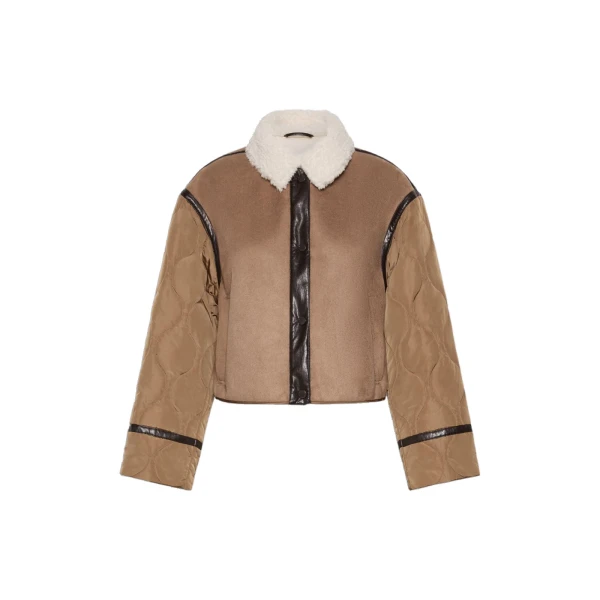 Max Mara Gessati Suede-Effect Cropped Padded Jacket in Camel | Leather Jackets | Luxury Shoes 