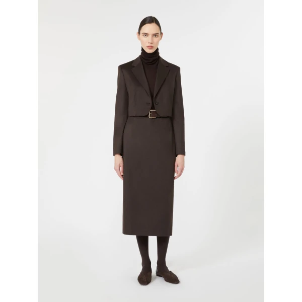 Max Mara Getti Cropped Light Camel Jacket in Dark Brown | Blazers | Luxury Shoes 