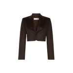Max Mara Getti Cropped Light Camel Jacket in Dark Brown | Blazers | Luxury Shoes 