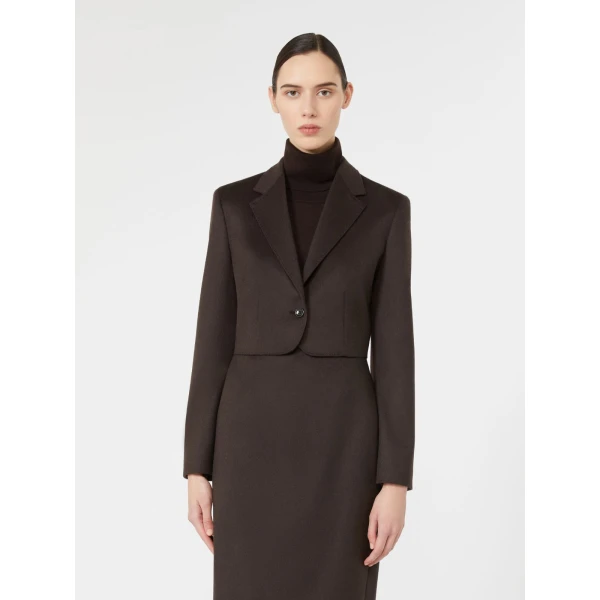 Max Mara Getti Cropped Light Camel Jacket in Dark Brown | Blazers | Luxury Shoes 