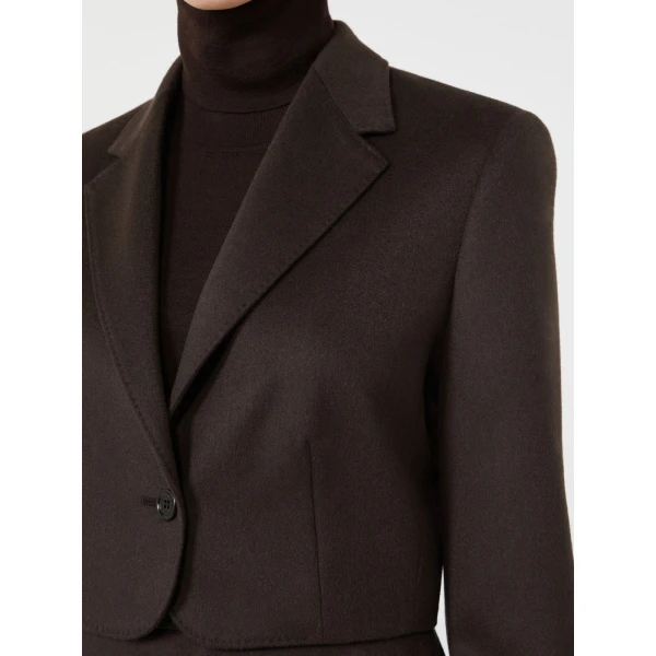 Max Mara Getti Cropped Light Camel Jacket in Dark Brown | Blazers | Luxury Shoes 