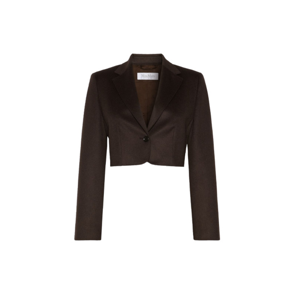 Max Mara Getti Cropped Light Camel Jacket in Dark Brown | Blazers | Luxury Shoes 