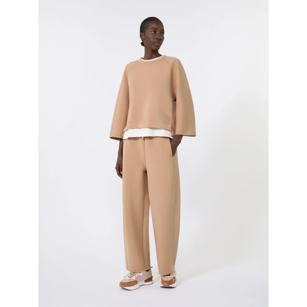 Max Mara Getto Scuba Jersey Barrel-Leg Trousers in Tobacco | Wide leg pants | Luxury Shoes 