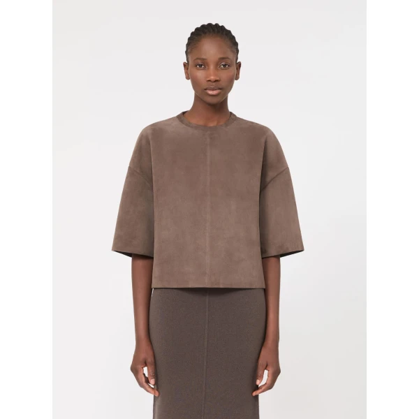 Max Mara Getto Suede Blouse in Mud | Leather Jackets | Luxury Shoes 