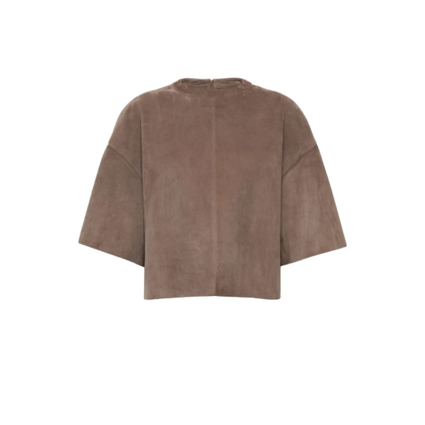 Max Mara Getto Suede Blouse in Mud | Leather Jackets | Luxury Shoes 