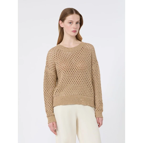 Max Mara Geyser Sequinned Cotton Sweater in Camel | Sweaters | Luxury Shoes 