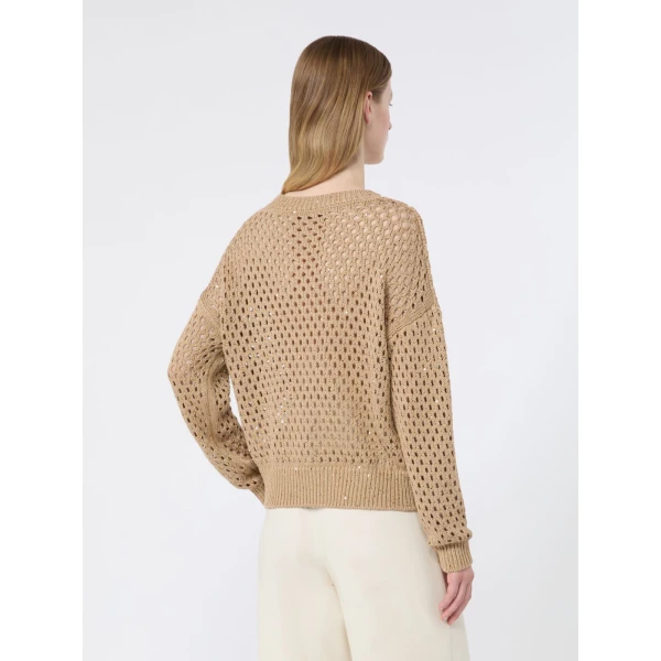 Max Mara Geyser Sequinned Cotton Sweater in Camel | Sweaters | Luxury Shoes 
