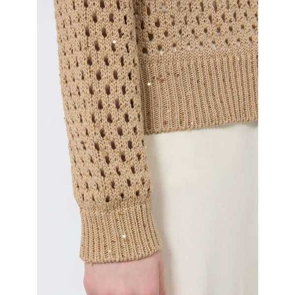 Max Mara Geyser Sequinned Cotton Sweater in Camel | Sweaters | Luxury Shoes 