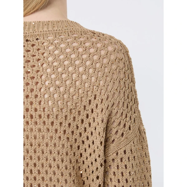 Max Mara Geyser Sequinned Cotton Sweater in Camel | Sweaters | Luxury Shoes 