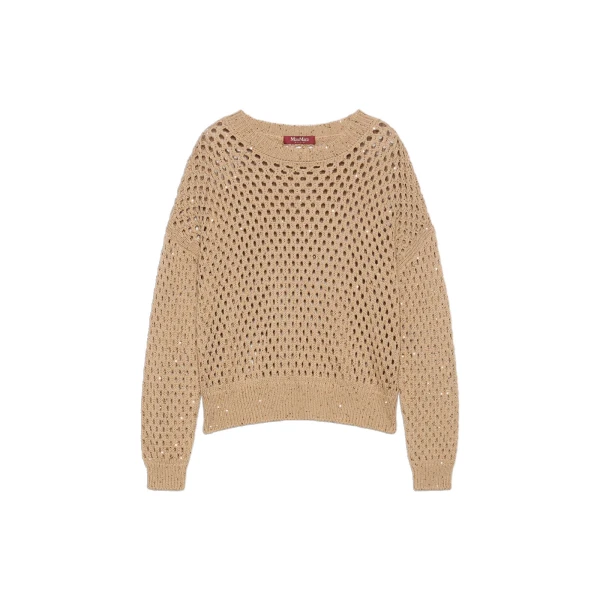 Max Mara Geyser Sequinned Cotton Sweater in Camel | Sweaters | Luxury Shoes 