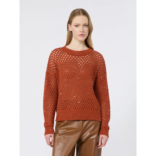 Max Mara Geyser Sequinned Cotton Sweater in Terra Cotta | Sweaters | Luxury Shoes 