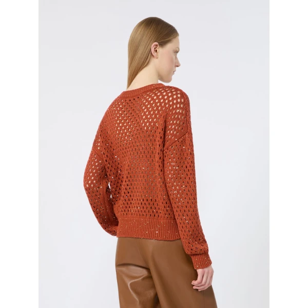 Max Mara Geyser Sequinned Cotton Sweater in Terra Cotta | Sweaters | Luxury Shoes 