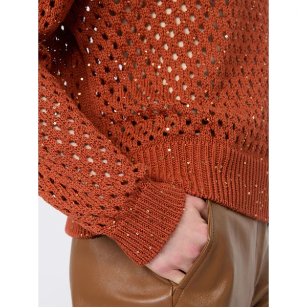 Max Mara Geyser Sequinned Cotton Sweater in Terra Cotta | Sweaters | Luxury Shoes 