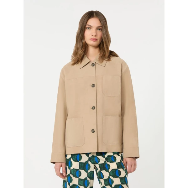 Max Mara Ghiera Suede Pocket Shacket in Beige | Leather Jackets | Luxury Shoes 